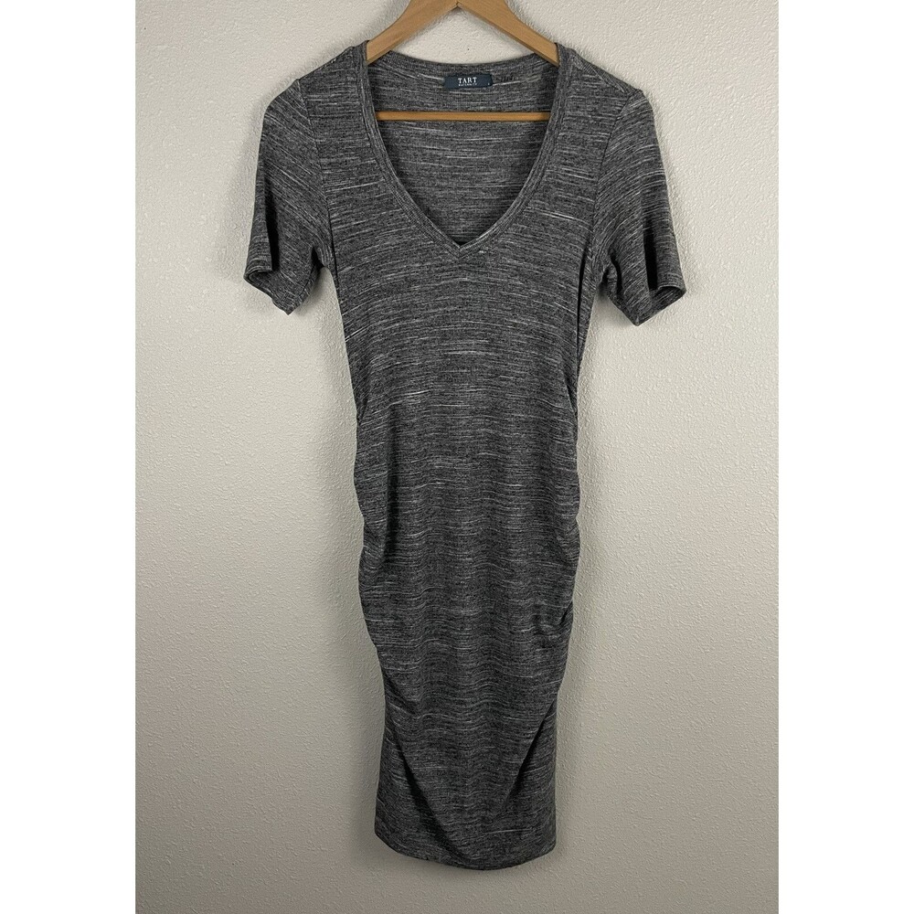 Tart Womens Small Heather Gray V Neck Ruched Maternity Dress